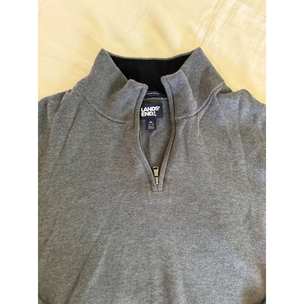 Lands' End Supima Cotton Quarter Zip Sweater Men's XL Gray Preppy Golf Coastal